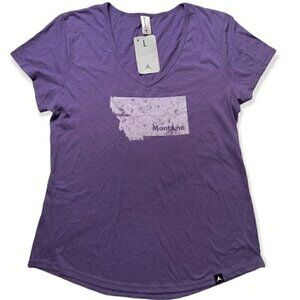 NWT Montana State Graphic Short Sleeve Purple T Women’s Large V-Neck Aspinwall